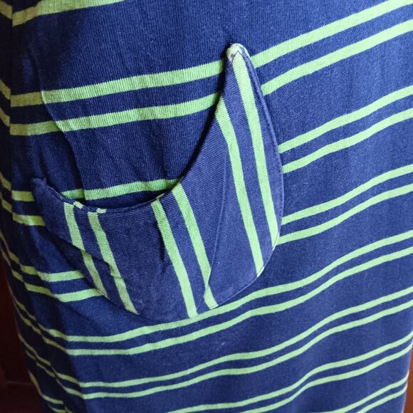 Vintage Shirt Dress 60's Medium Blue Green Striped Pockets Back Zipper Sock Hop - Picture 4 of 7